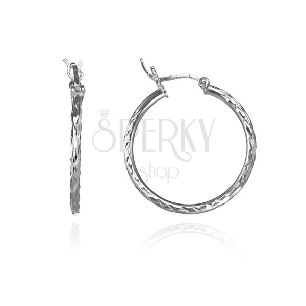 Silver hoop earrings 925 - irregular cuts, 25 mm