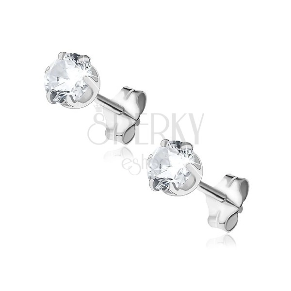 Stud earrings made of silver 925 - clear zircon, 5 mm