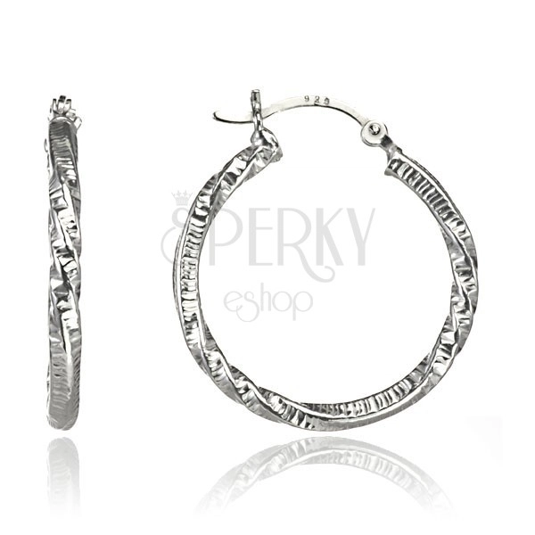 Earrings made of 925 silver - thick twisting circles, 25 mm