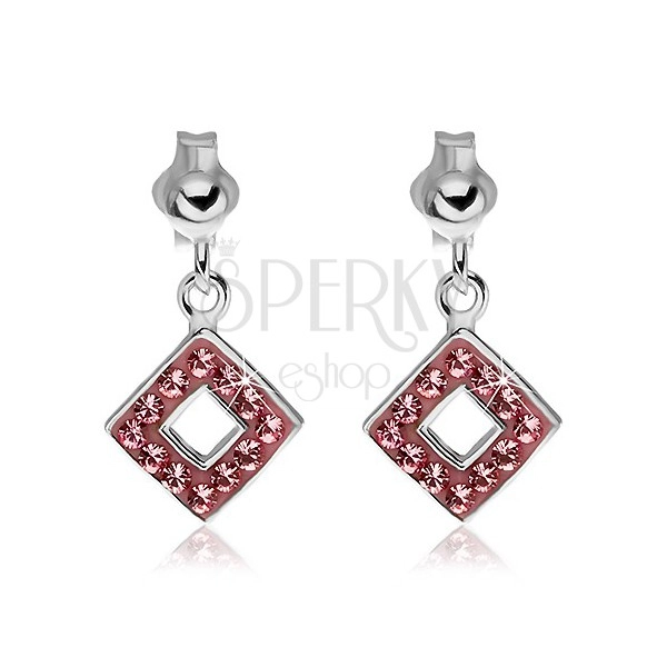 Earrings made of 925 silver - pink squares with zircons