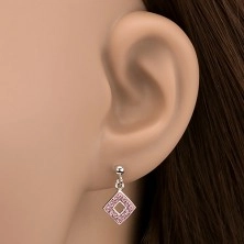 Earrings made of 925 silver - pink squares with zircons