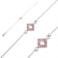 Silver bracelet 925 - chainlet with square and pink zircons