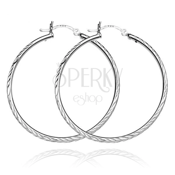 Silver earrings 925 - thin circles with spikelets, 40 mm