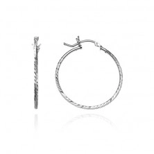 Earrings, circles made of 925 silver - edged line with grains, 25 mm