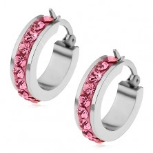 Earrings made of surgical steel with pink zircons along the perimeter
