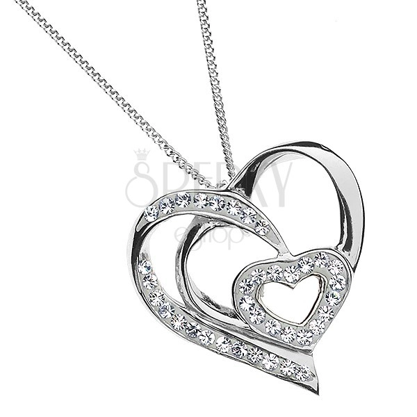 Necklace made of 925 silver - tripple braided heart with zircons