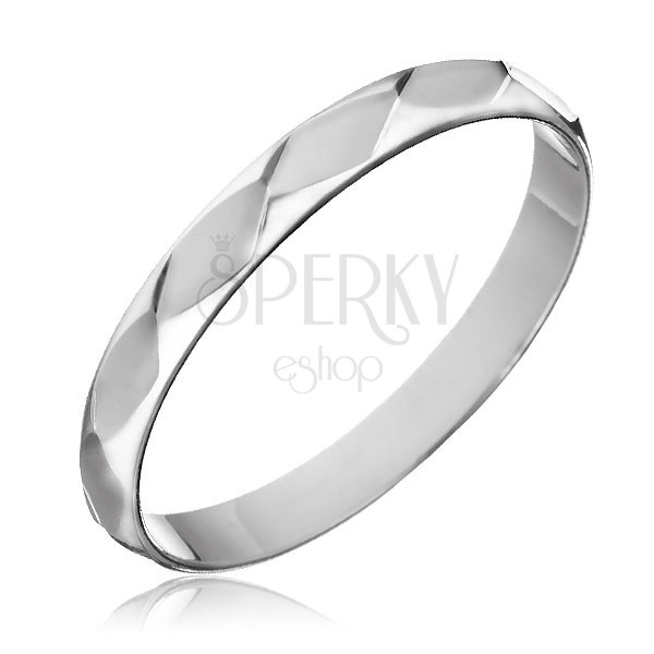 Ring made of 925 silver - shiny rhombic engraving