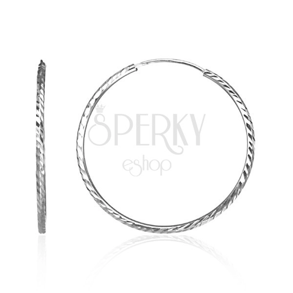 Silver hoops 925 - thin circles with hollows, 30 mm