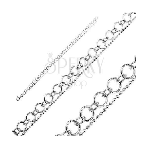 Bracelet made of 925 silver - double chainlet with balls and circles