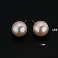 Stud earrings, 925 silver - light pink pearls, 10 mm