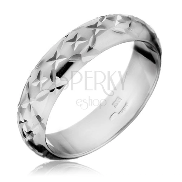 Ring made of 925 silver - lustrous engraved rays