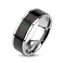 Ring made of steel - band with matt black stripe, 7 mm