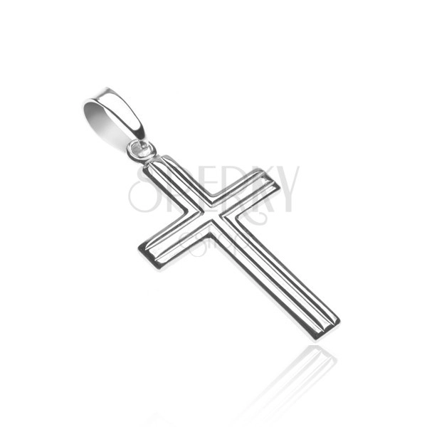 Cross made of 925 silver - double parallel stripes