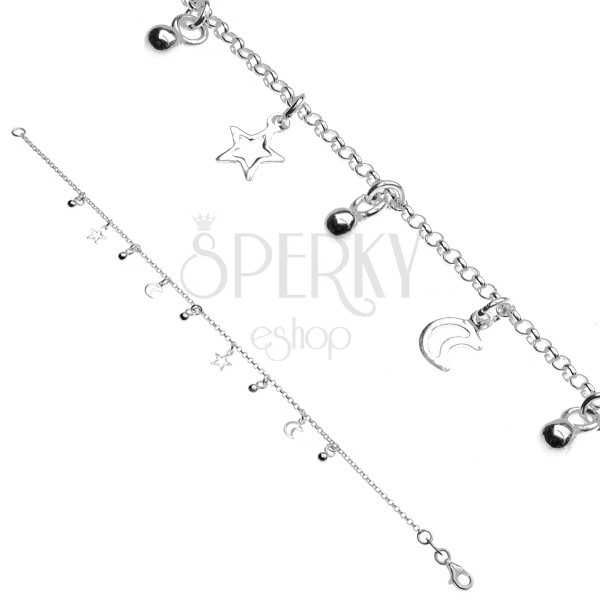 Silver chain bracelet 925 - stars and moon