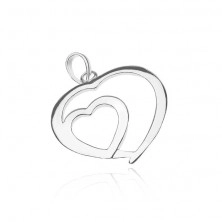 Silver pendant 925 - shiny heart in heart