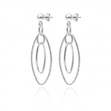 Silver earrings - dangling ovals with twisting notches