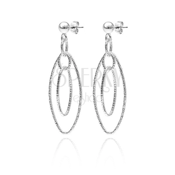 Silver earrings - dangling ovals with twisting notches