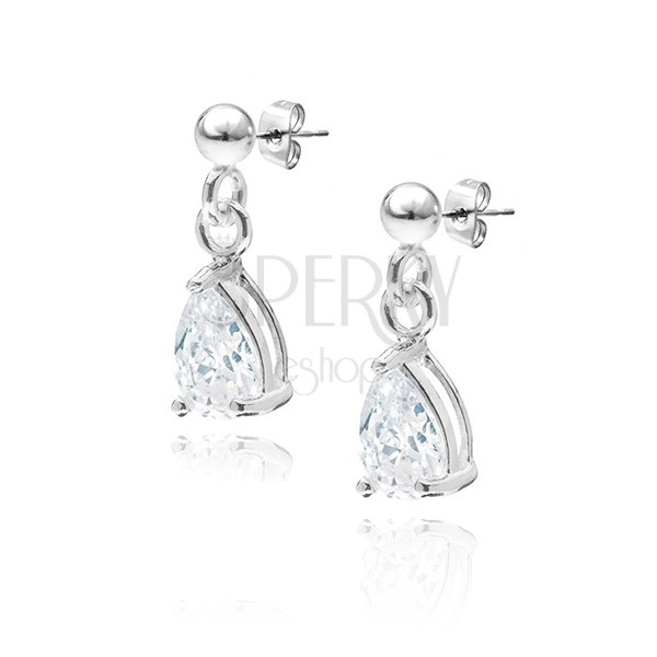 Earrings made of 925 silver - dangling tears with clear zircons