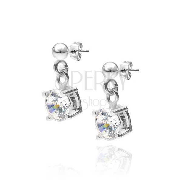 Silver stud earrings - dangling round clear rhinestone