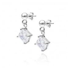 Earrings made of 925 silver - hanging square clear zircons