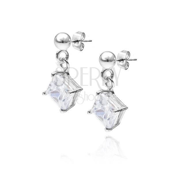 Earrings made of 925 silver - hanging square clear zircons