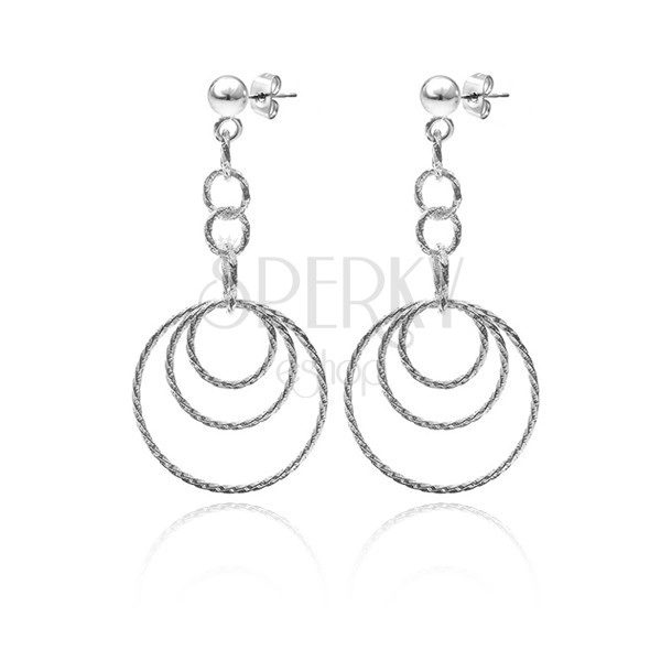 Earrings made of 925 silver - hanging enlarging circles with knurling