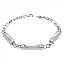 Bracelet made of surgical steel, silver hue, three rolls with diagonal lines