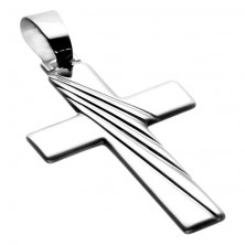 Pendant made of 925 silver - flat Latin cross with motif of rays