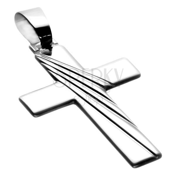 Pendant made of 925 silver - flat Latin cross with motif of rays