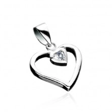 Silver pendant - line of heart with zircon heart