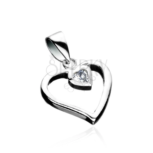 Silver pendant - line of heart with zircon heart