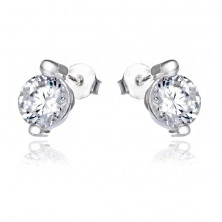 Silver stud earrings - round clear zircon and pins