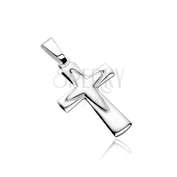 Silver pendant - cross with pointed cross contour in middle