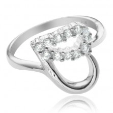 Silver ring - heart contour, clear zircon half