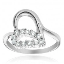 Silver ring - heart contour, clear zircon half