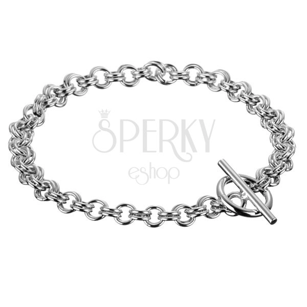 Silver bracelet - double eyelets, hoop and bar closure