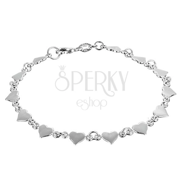 Bracelet made of 925 silver - shiny flat hearts