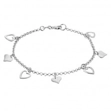 Bracelet made of 925 silver - full flat hearts and heart contours on chain