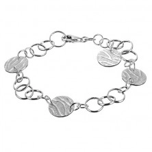 Silver bracelet - circular charm and bracelet parts with tiger pattern