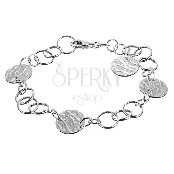 Silver bracelet - circular charm and bracelet parts with tiger pattern