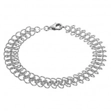 Silver bracelet - three lines of eyelets, knurled middle