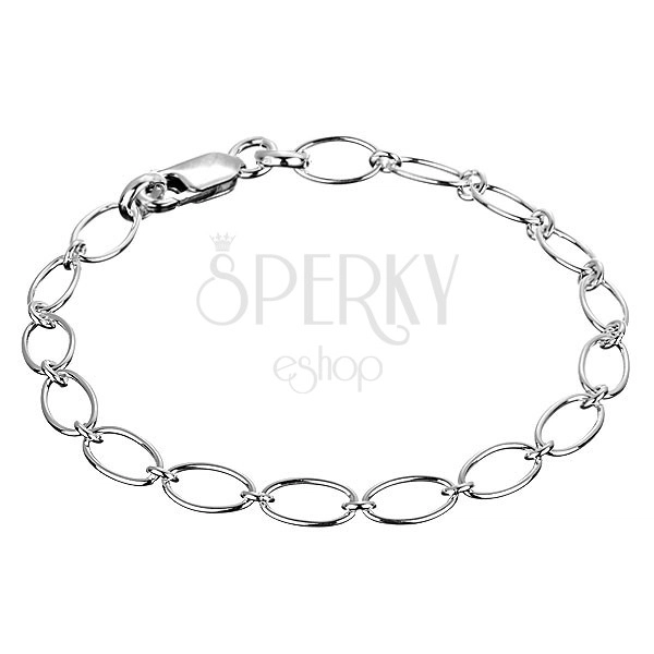 Wrist chainlet made of 925 silver - large ovals joined up by hoops