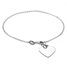 Silver wrist chainlet with flat heart and lobster closure