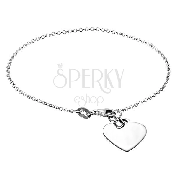 Silver wrist chainlet with flat heart and lobster closure