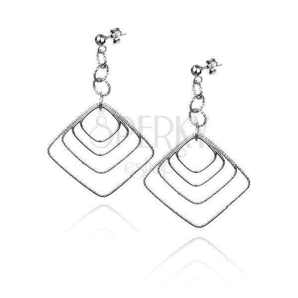 Earrings made of 925 silver - squares hung on little circles