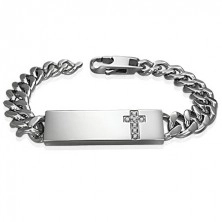 Steel bracelet in watch style with clear zircon cross