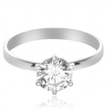 Silver engagement ring - clear zircon fastened with six pins