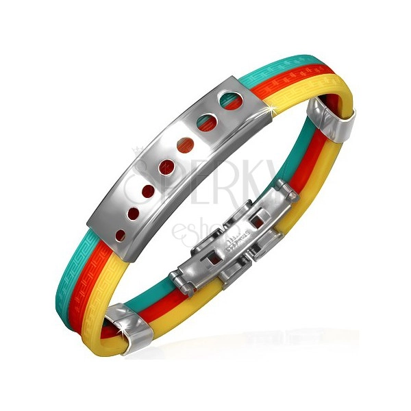 Rubber bracelet - three-color combination, plate with circles