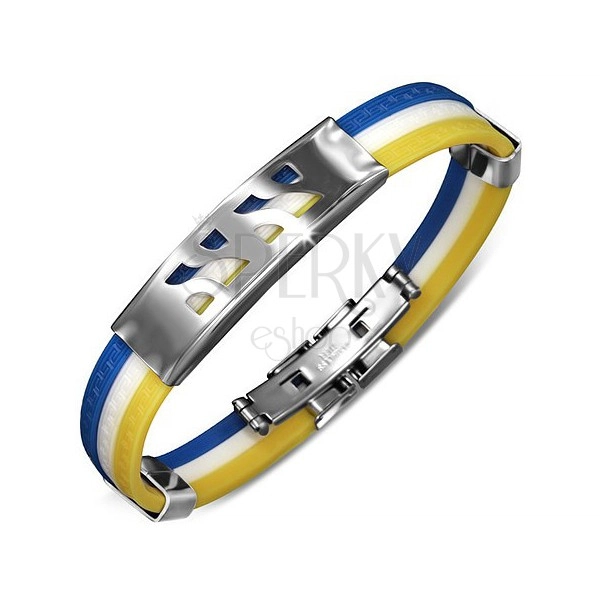 Bracelet made of rubber - three-colors, plate with rectangles
