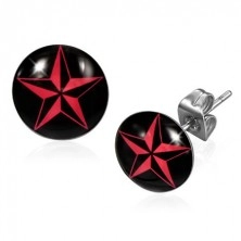 Earrings made of steel - red NINJA star